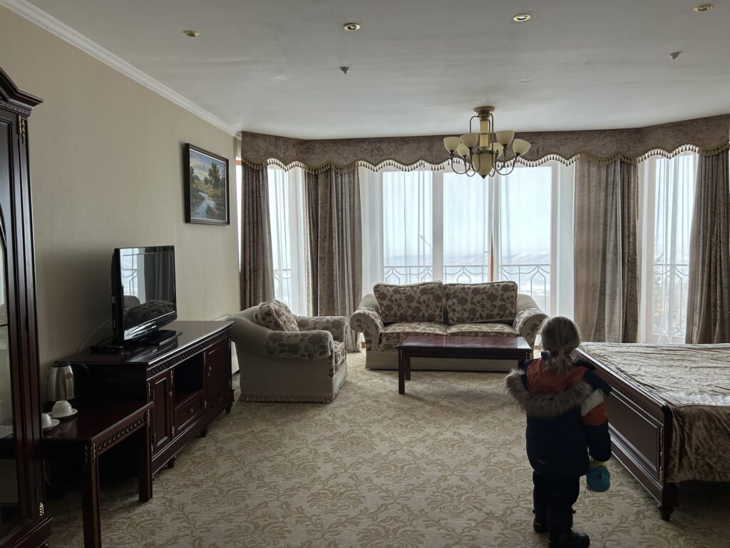 A room at Ak Bulak Hotel, decorated in an 80s style